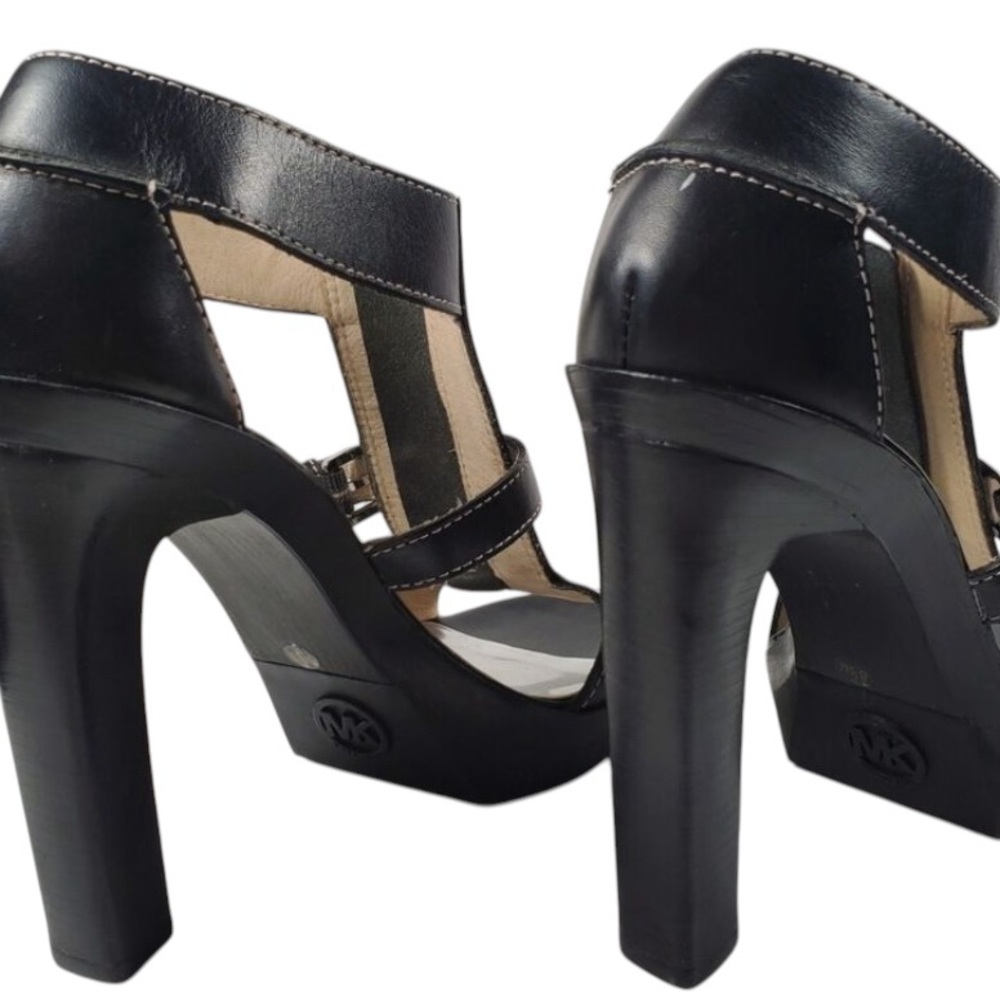 NWT Michael Michael Kors Black Platform Ankle Strap Heeled Sandals Size 8 - Picture 11 of 12